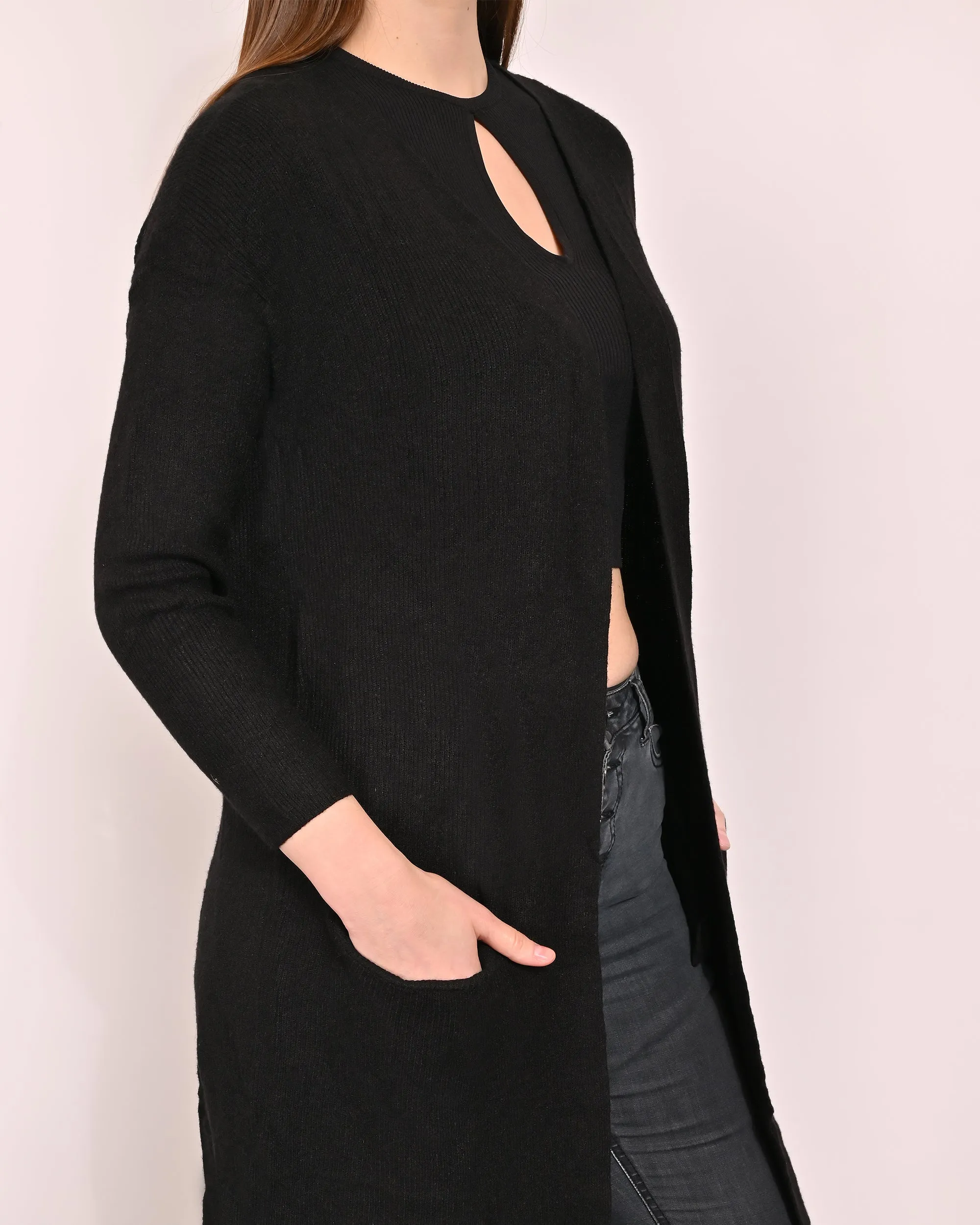 Women Black Polyester Shrug