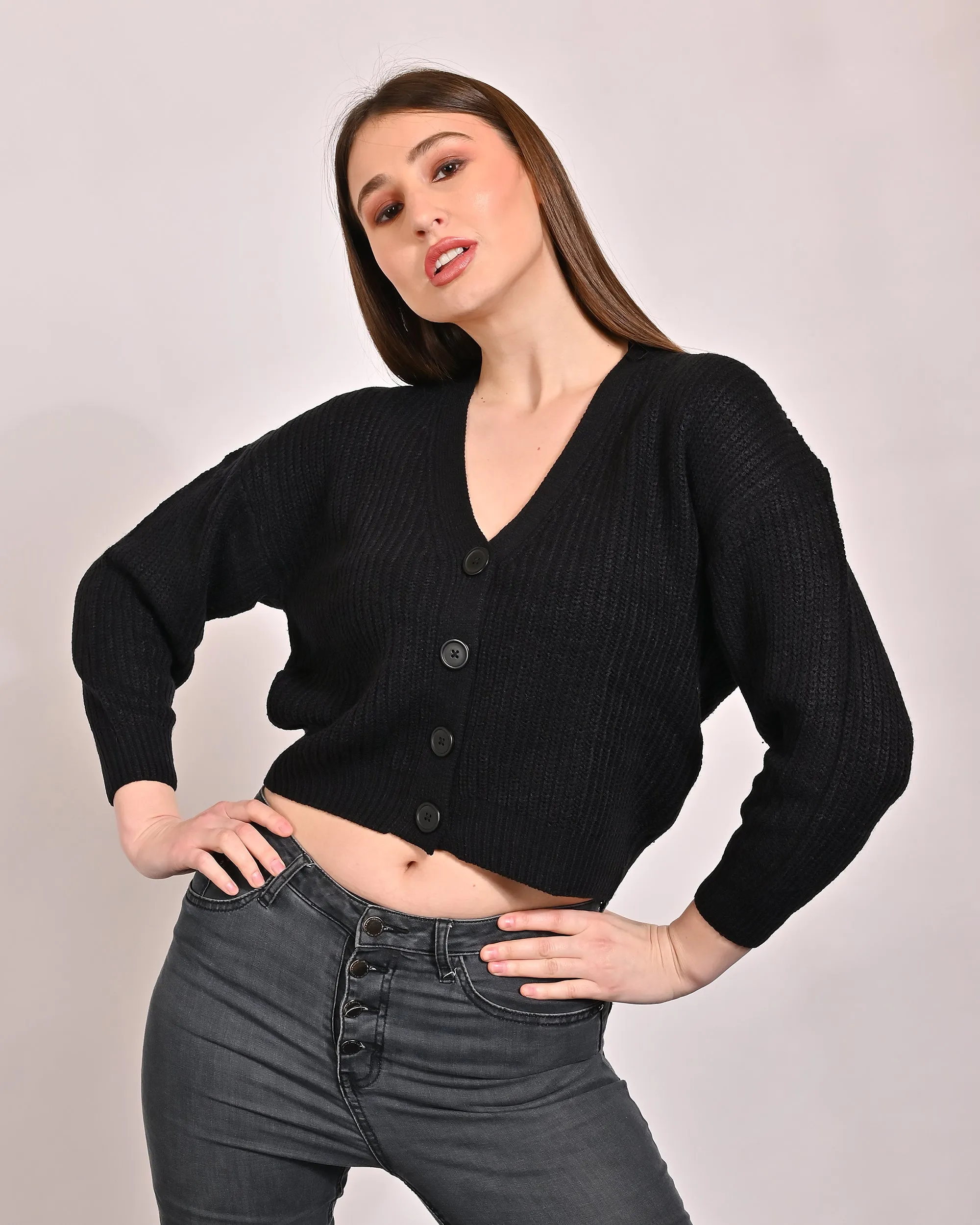 Women Black Short Cardi