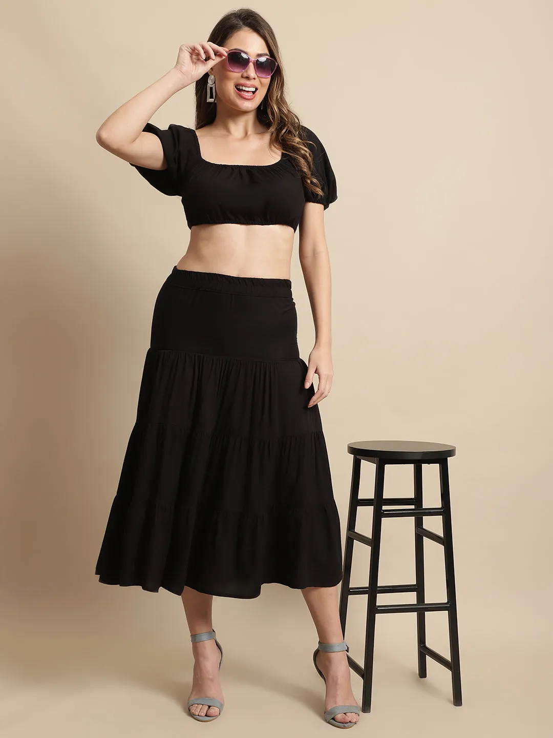 Women Black Skirt Set