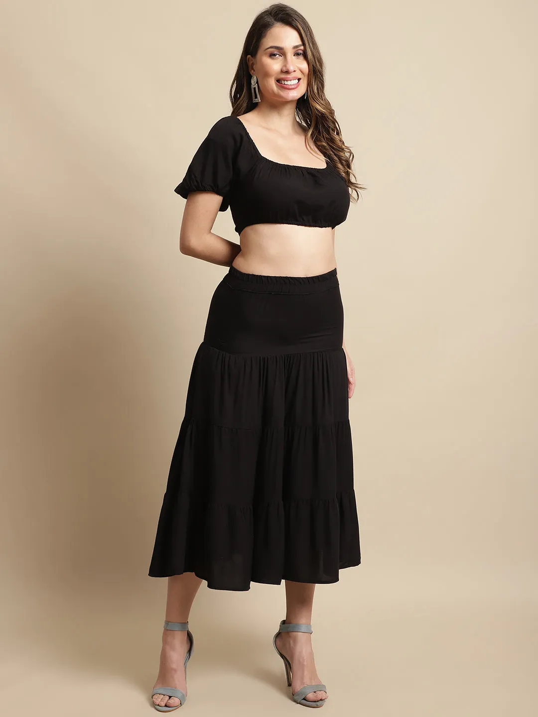 Women Black Skirt Set