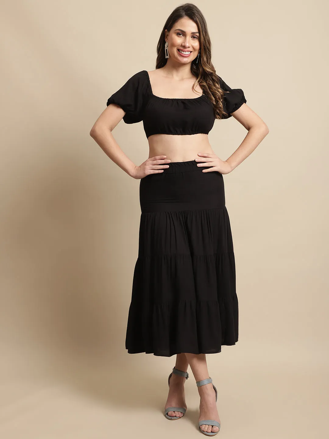 Women Black Skirt Set