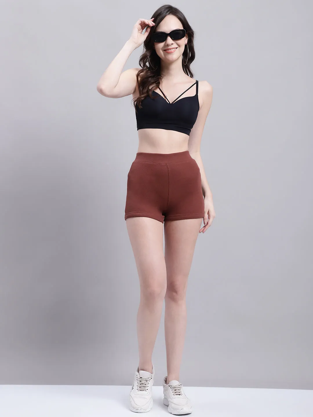 Women Brown Biker Shorts