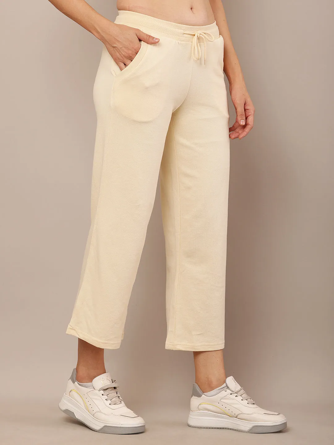 Women Cream Stretch Pants