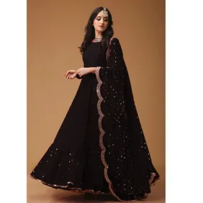 Women Embroidery Black Long Gown Pant Duppatta set