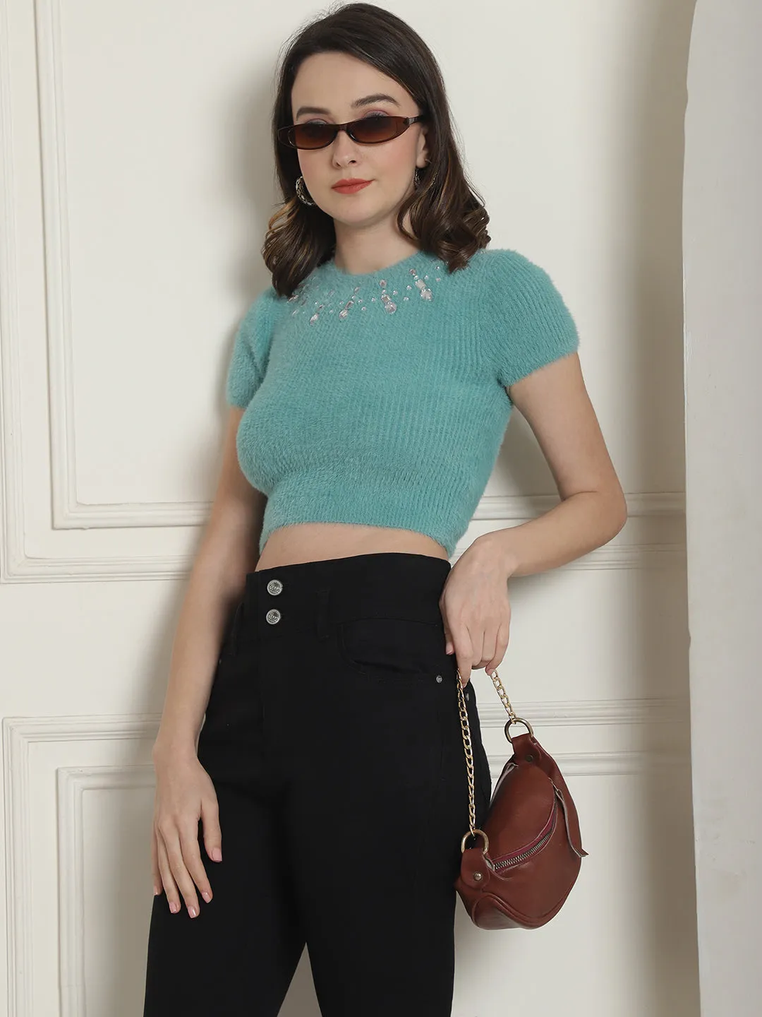 Women Green Crop Top