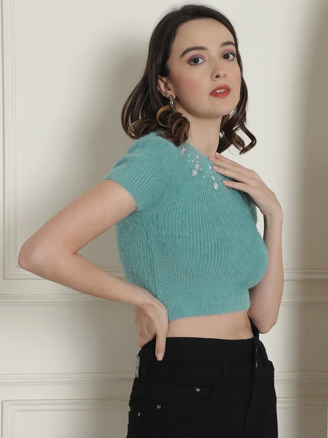 Women Green Crop Top