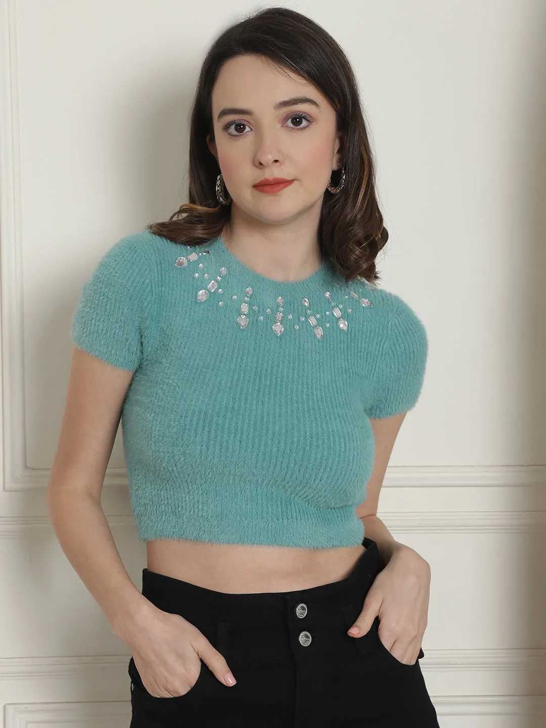 Women Green Crop Top