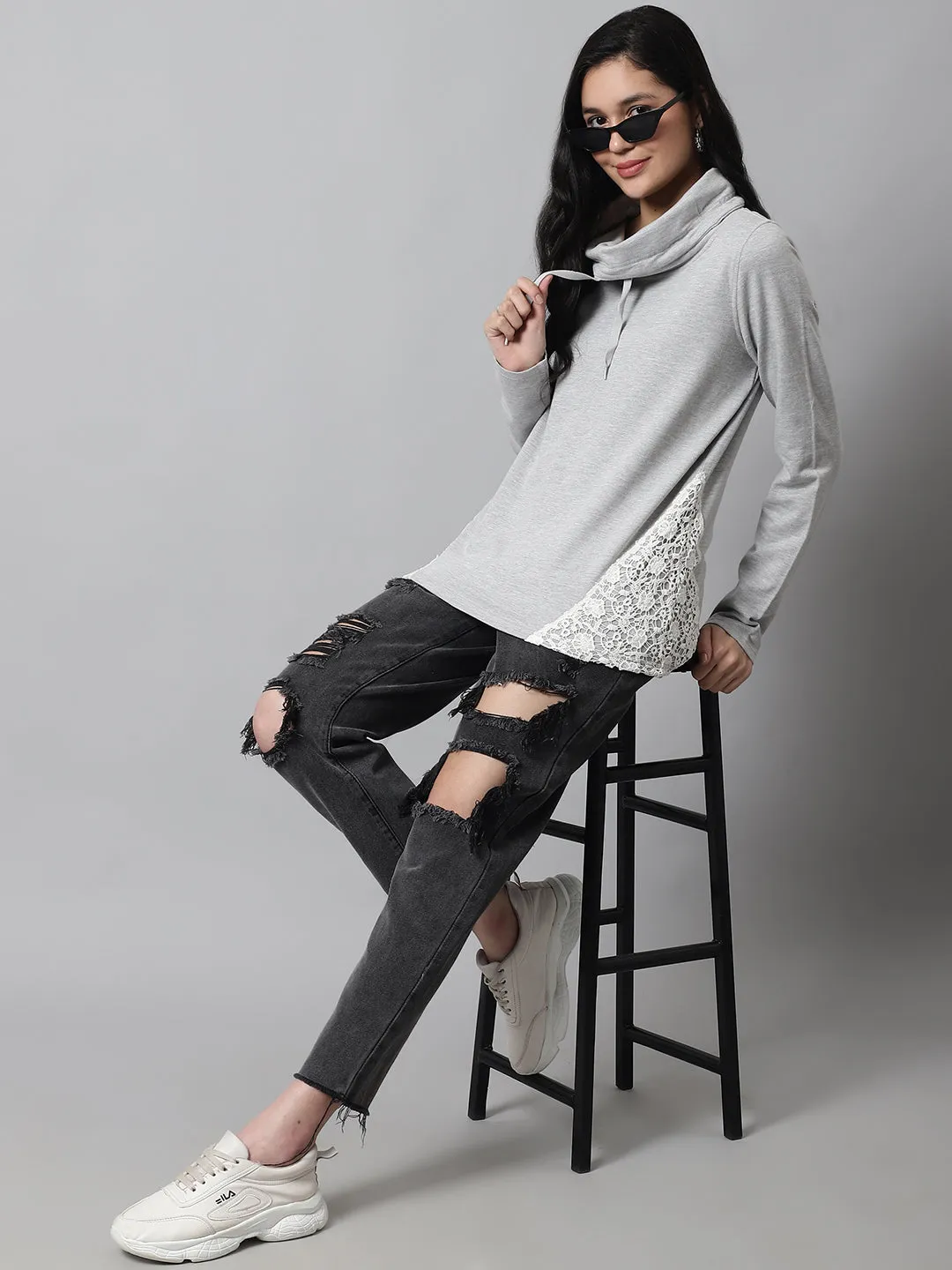 Women Grey Cotton Sweater