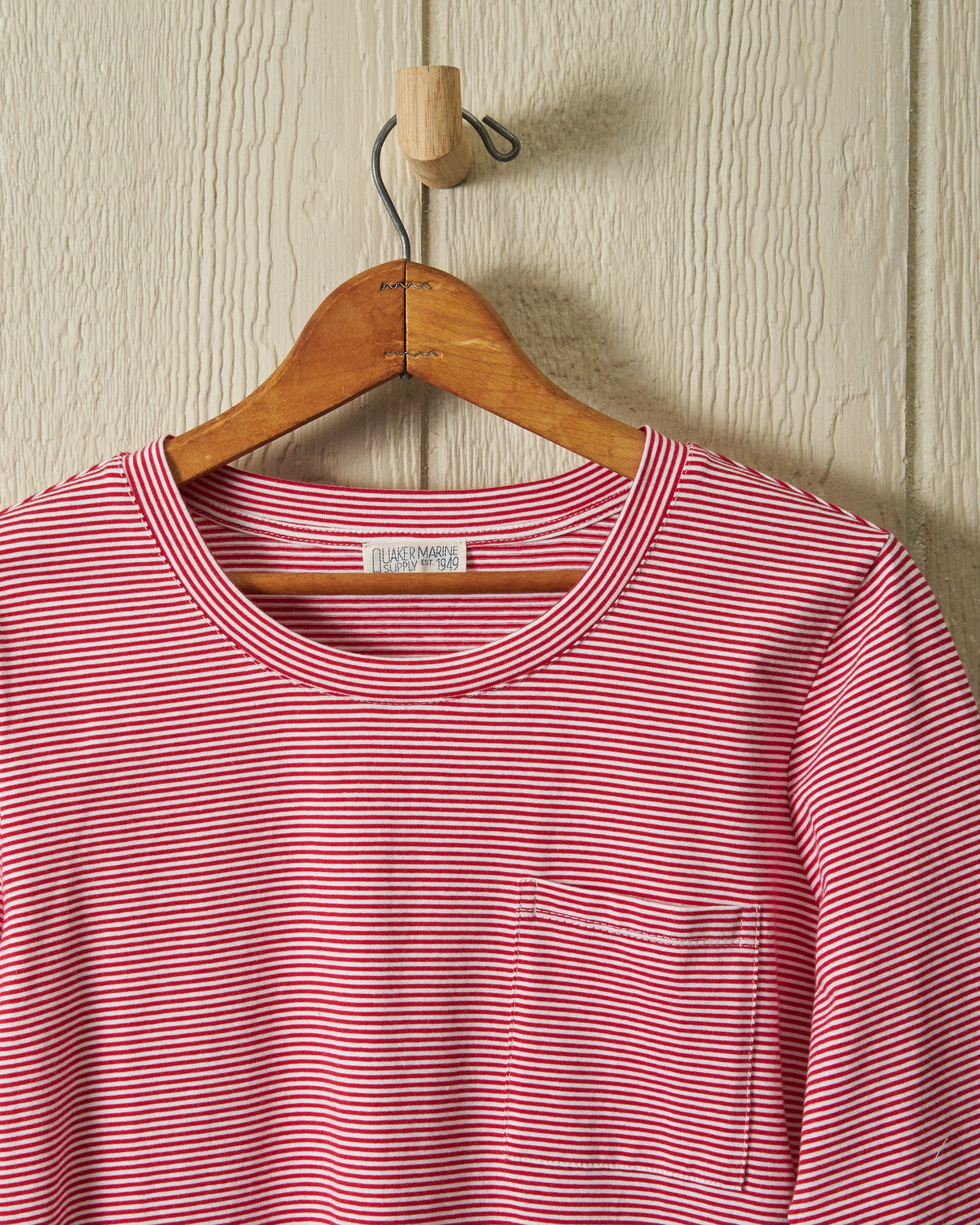 Women's Fine Stripe Crewneck Tee in Breton Red/White